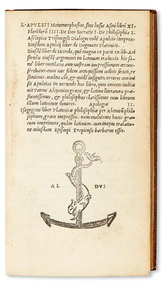 ALDINE PRESS  APULEIUS. Metamorphoseos, sive lusus asini libri XI [and other texts].  1521